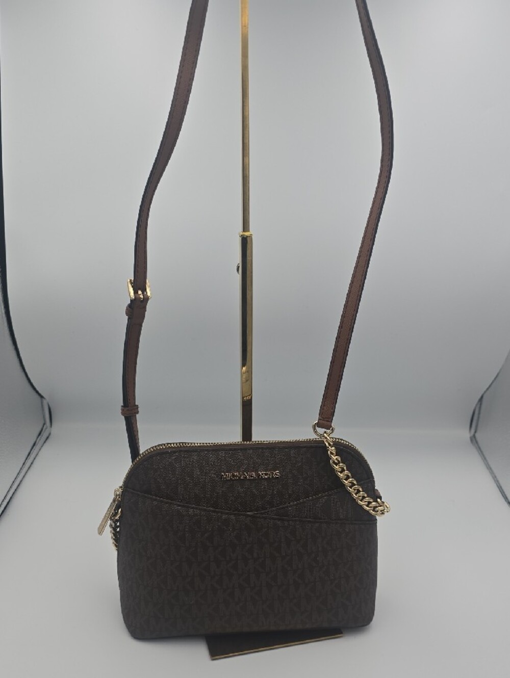 Michael Kors Brown Signature MK Dome Small Crossbody W/ Gold Chain (EUC)✨️ - Picture 2 of 14